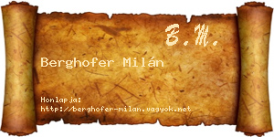 Berghofer Milán névjegykártya